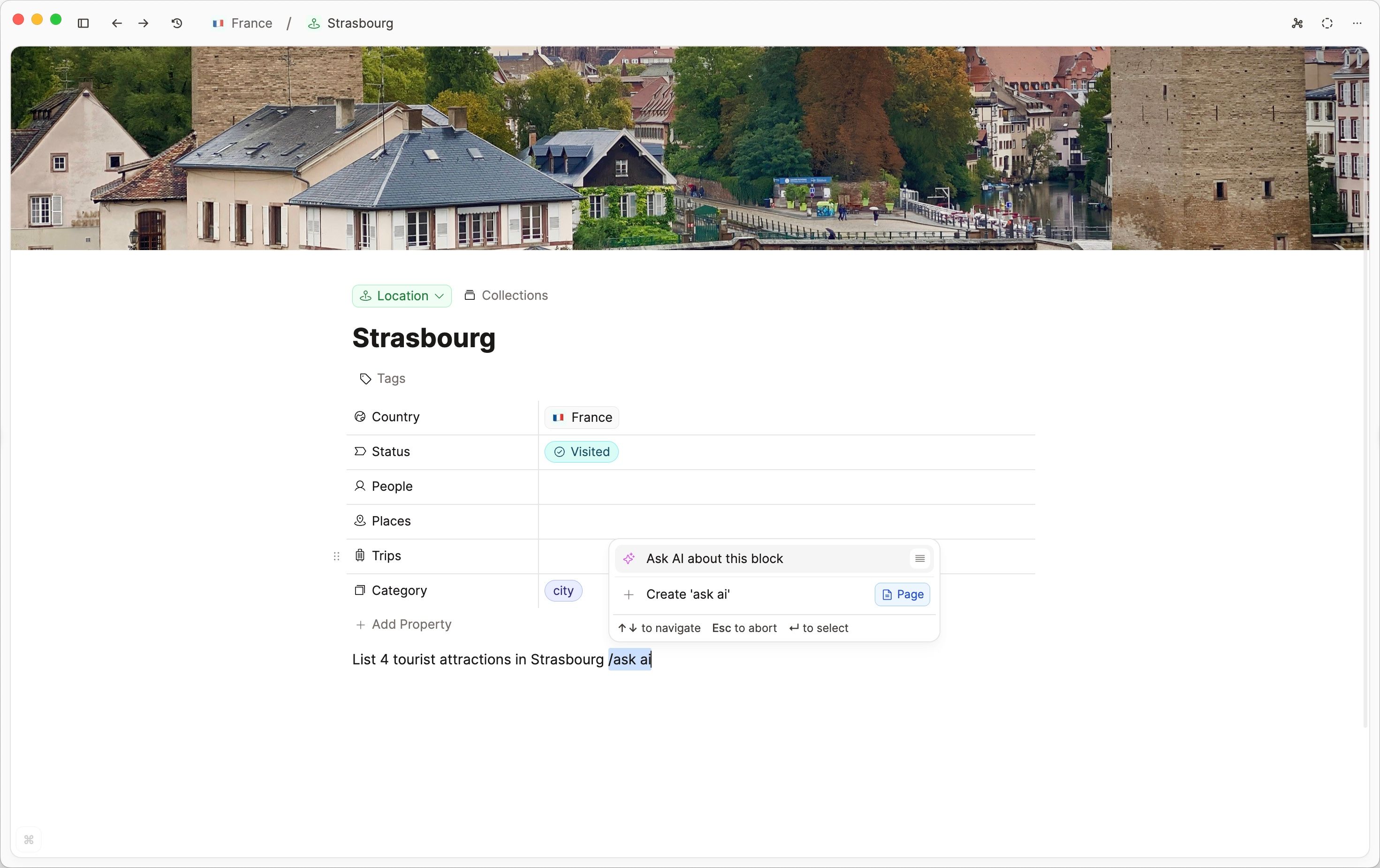 ask ai command question and dropdown