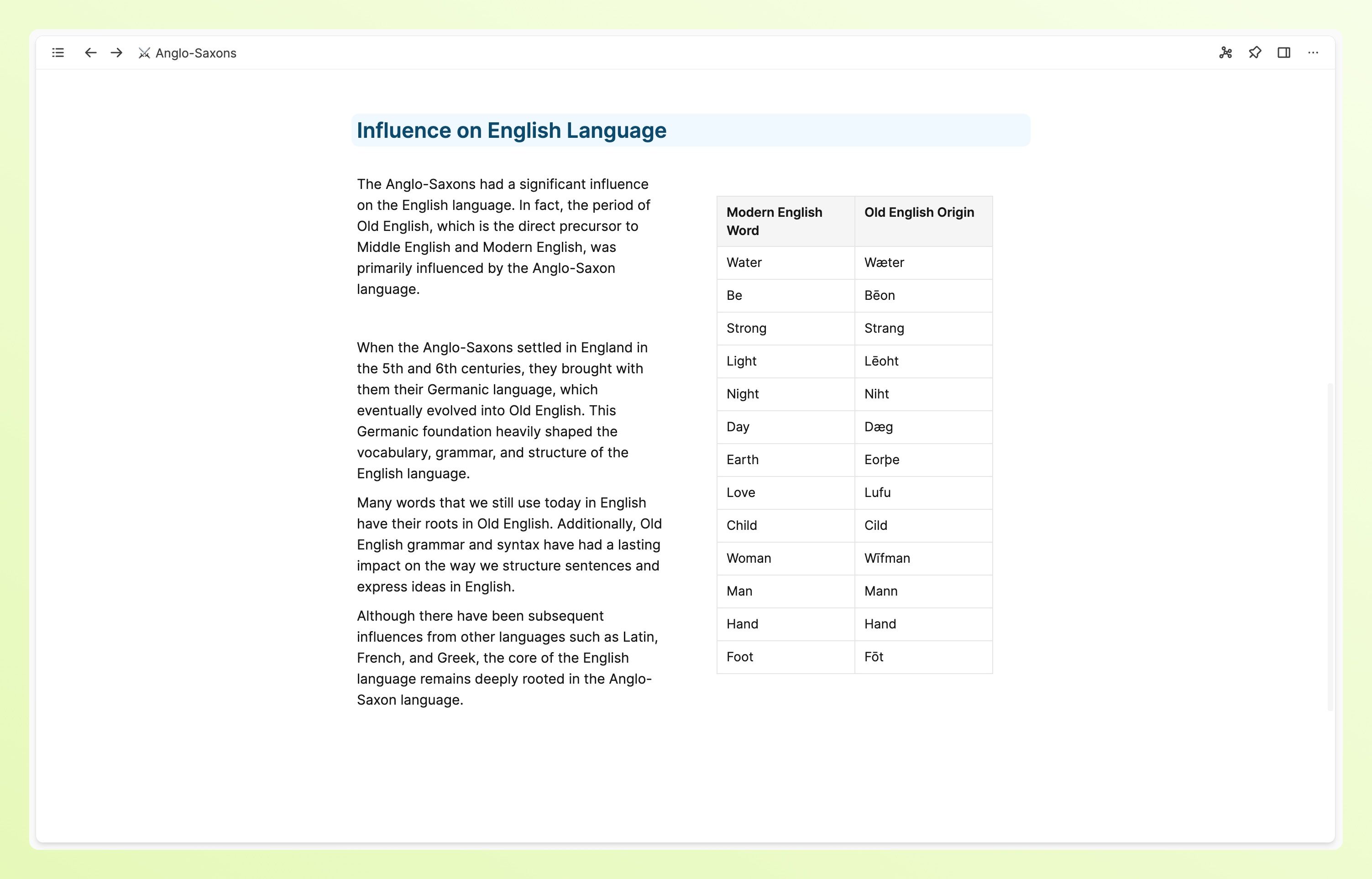 Tables as part of your notes