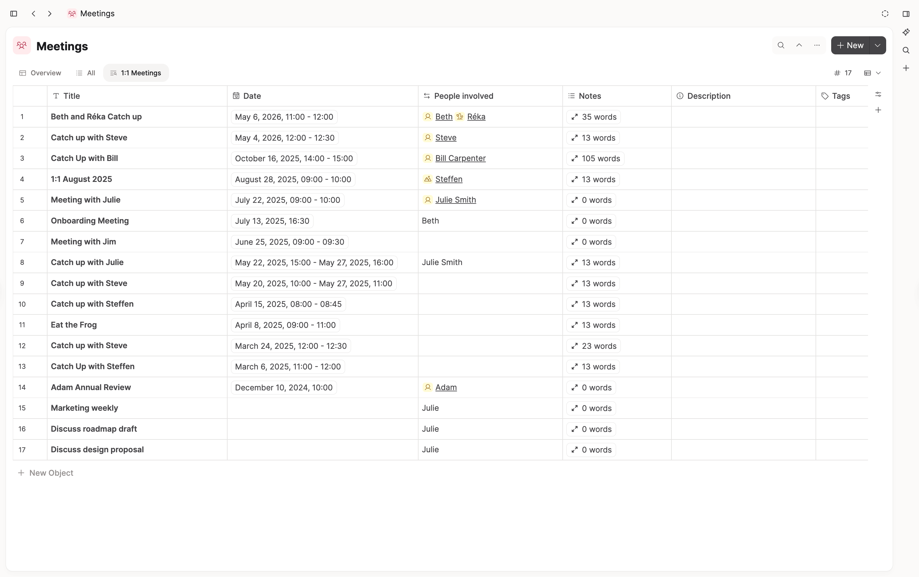 1:1 meetings on a person page