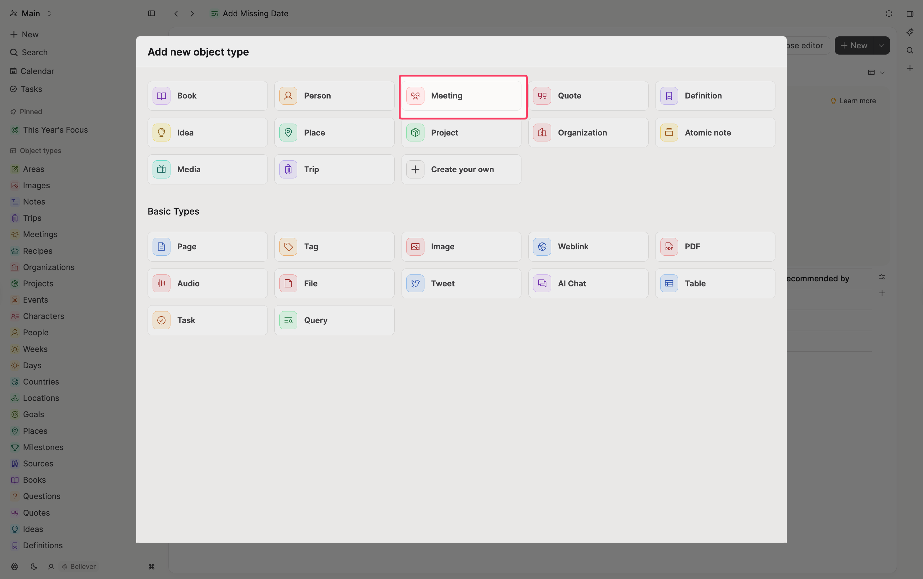Add the Meeting type