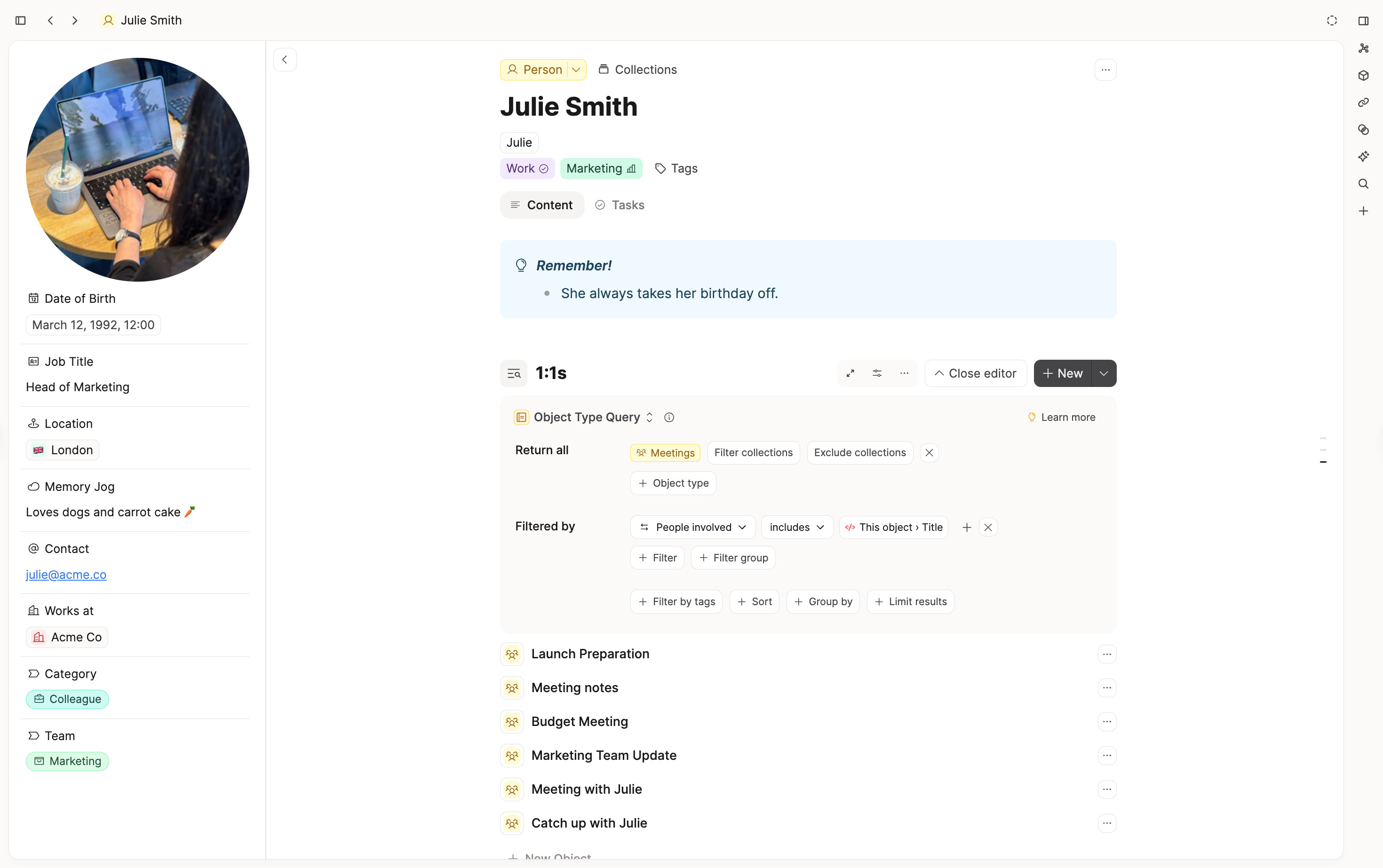 1:1 meetings on a person page