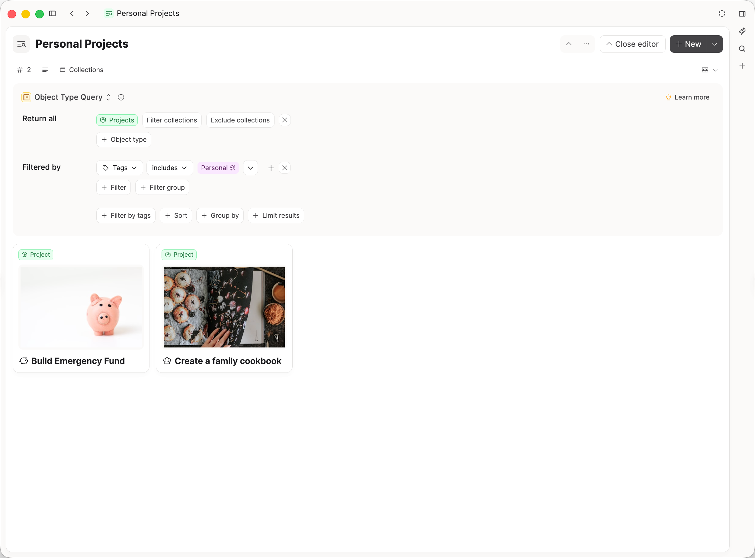 Save filter and sort as query