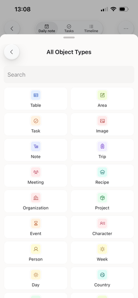 All object types on mobile