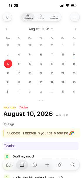 Month overview on mobile