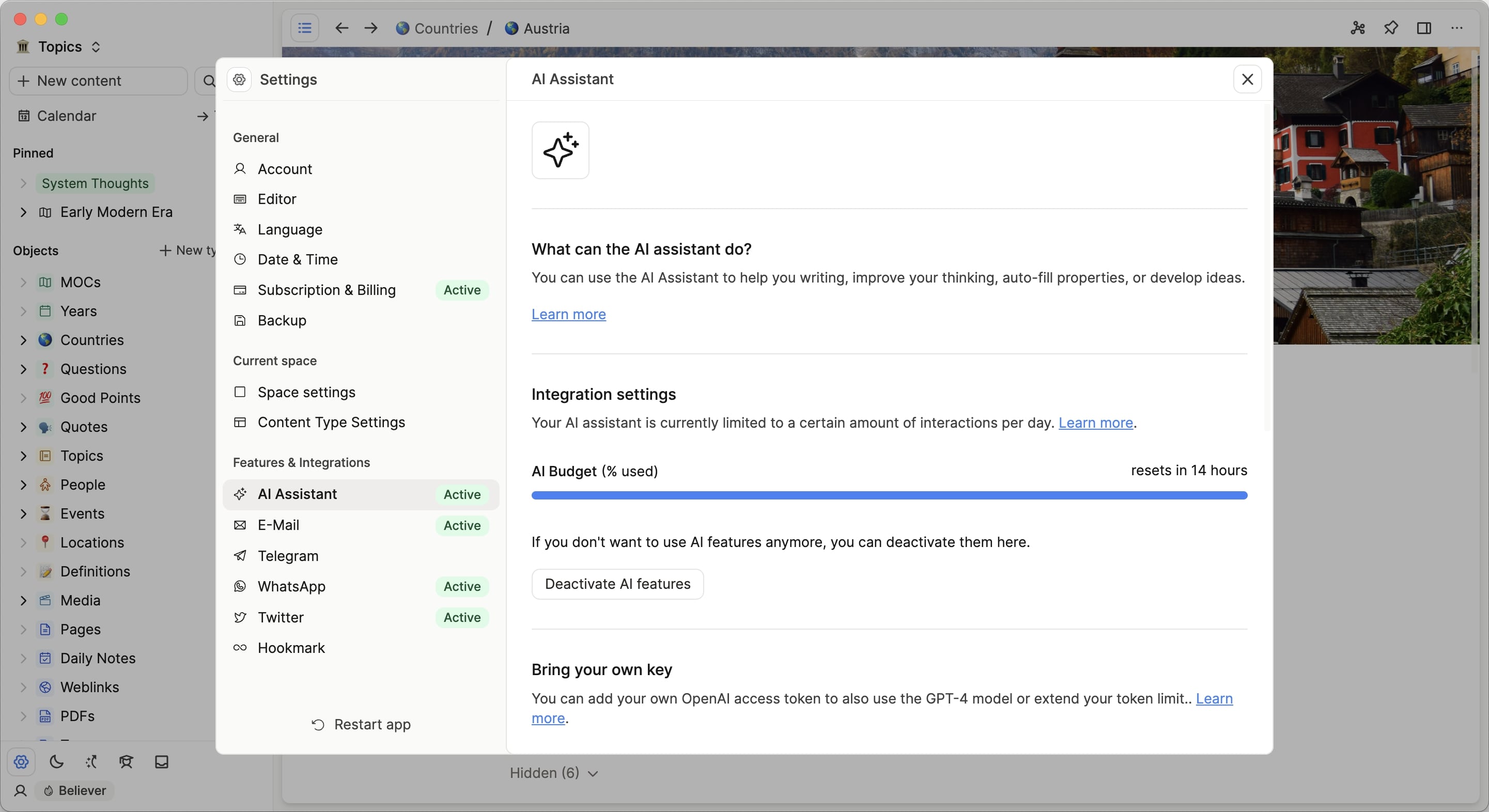 AI budget settings