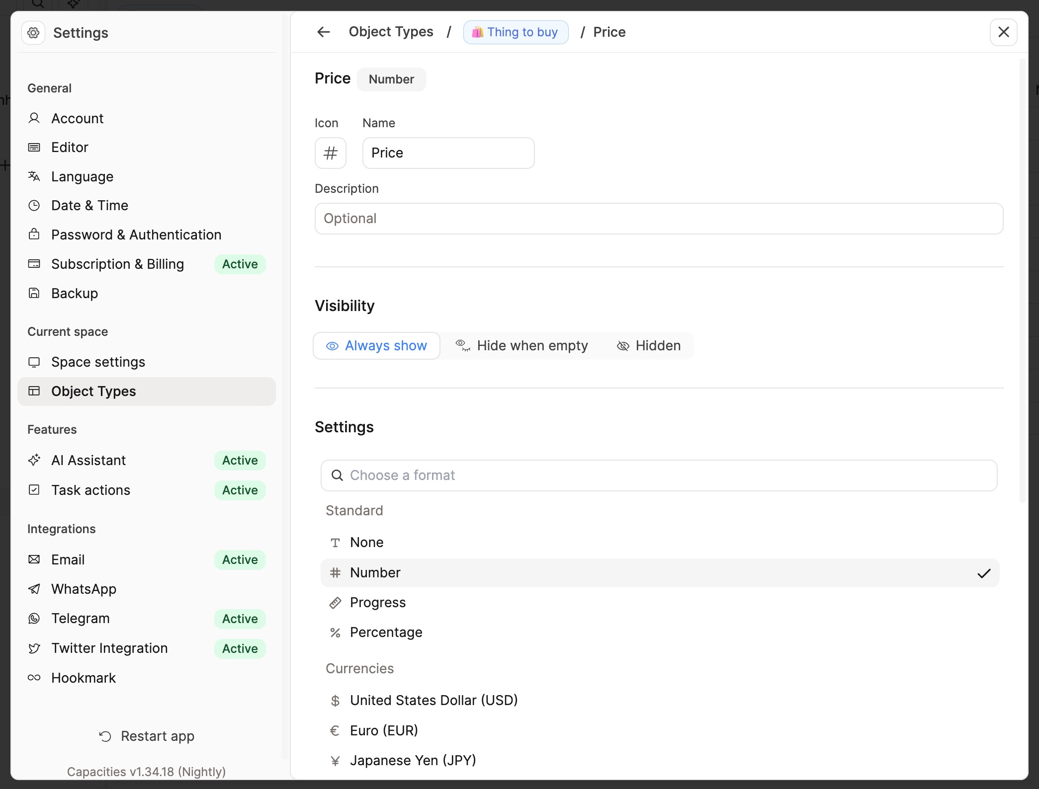 Choose number formatting