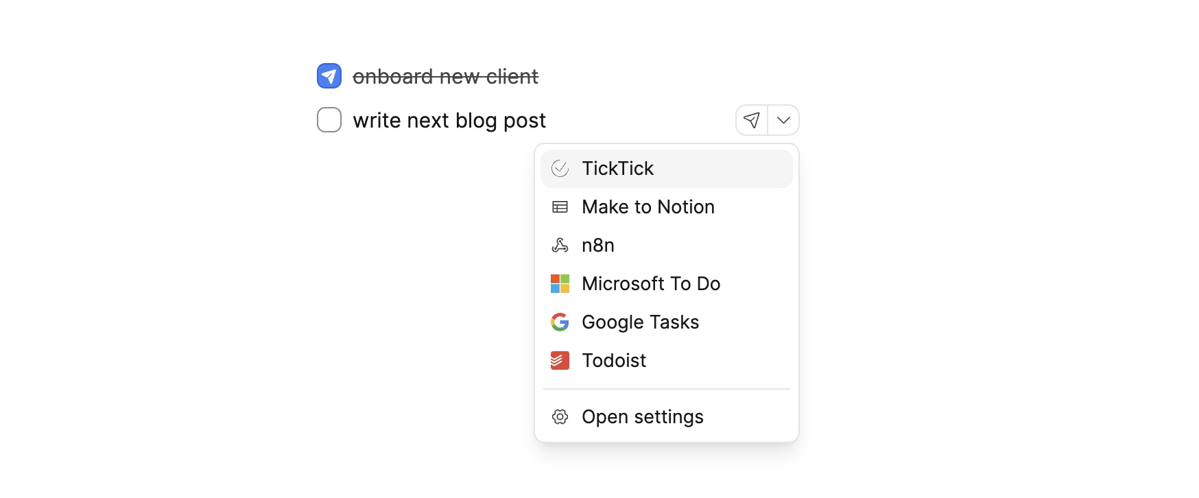 Task actions in the editor